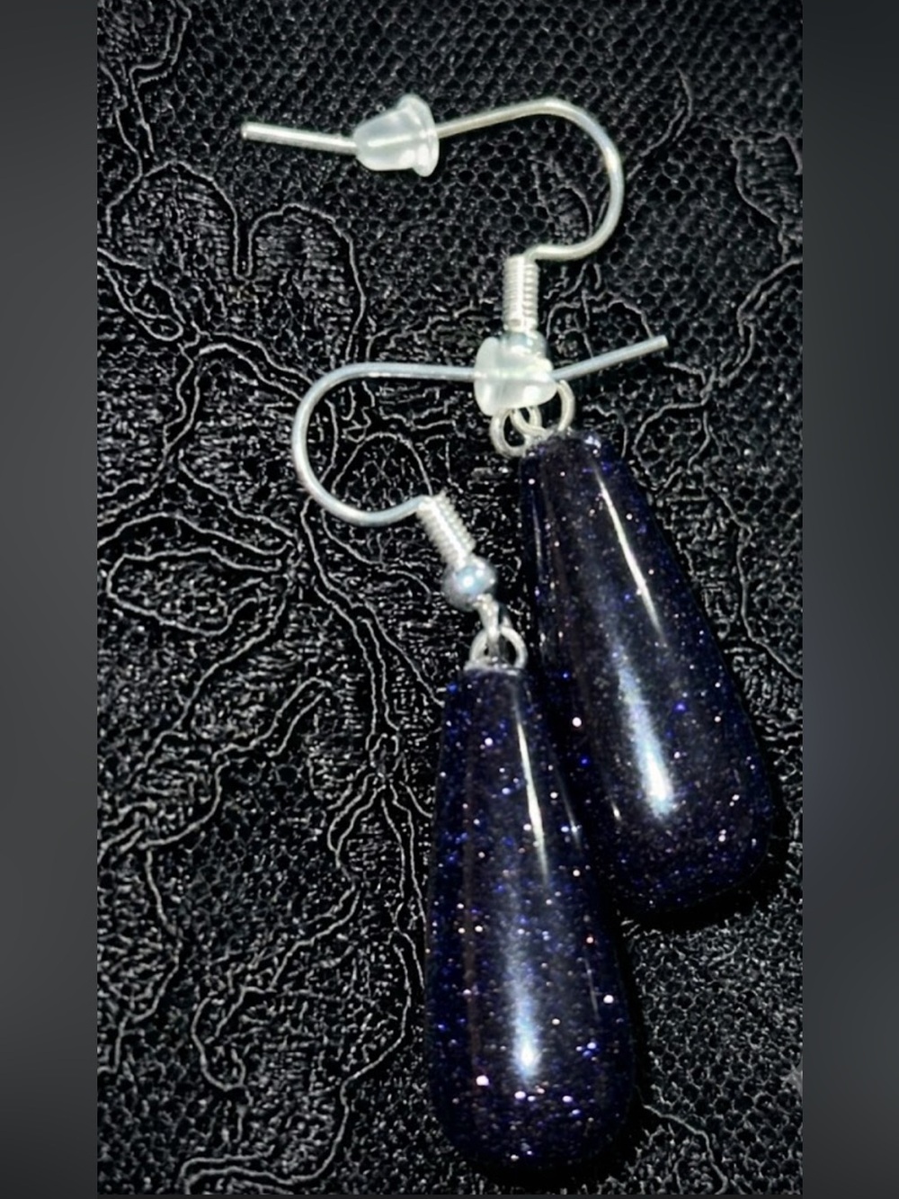 Blue Goldstone Crystal Drop Earrings